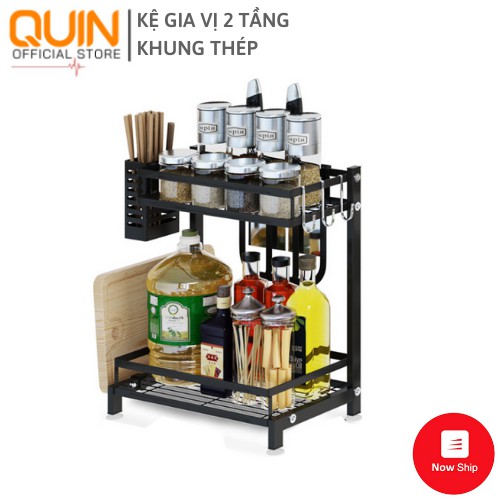 Kệ Gia Vị 2 Tầng INOX Sơn Tĩnh Điện Đen 2 TẦNG - Kệ Để Dao Thớt Đũa Đồ Nhà Bếp Đa Năng Tiện Dụng