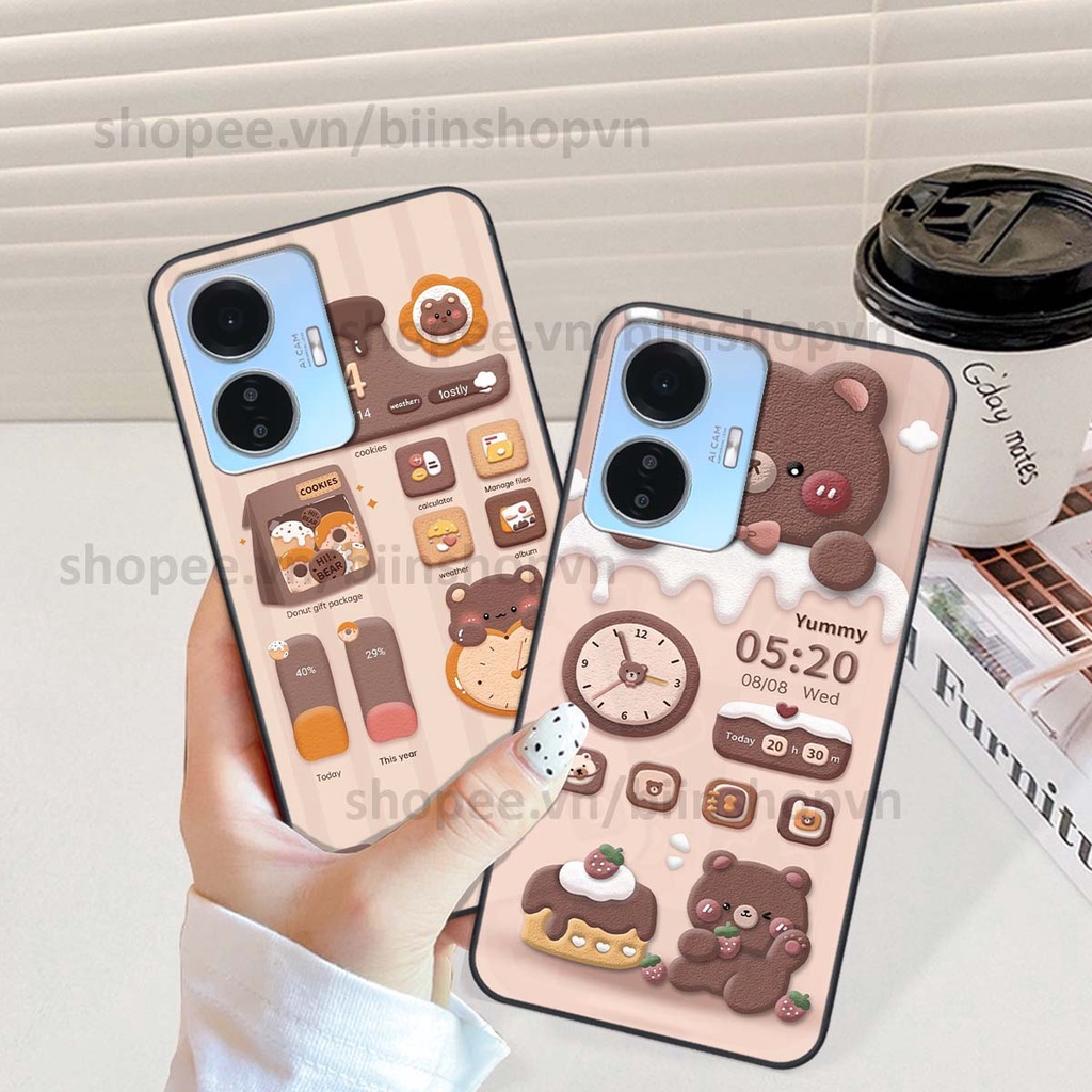 Ốp Vivo Y55 2022 in 3D icon gấu nổi siêu xinh, siêu đáng yêu, cá tính phong cách