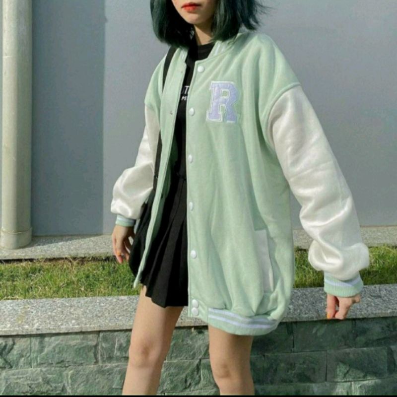 Áo Khoác Nỉ Bomber Thêu Logo Chữ R Form Rộng Unisex Thời Trang Z2 Store