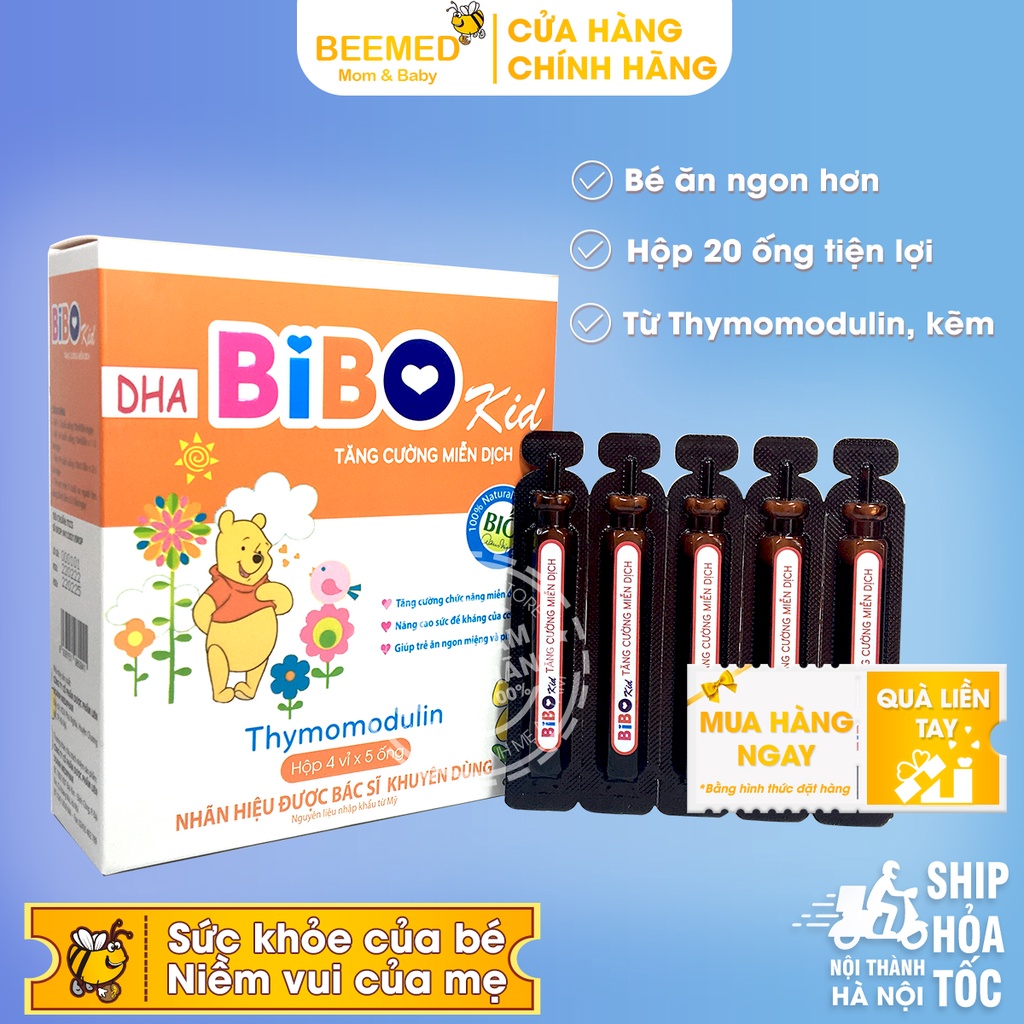 Siro ăn ngon DHA BiBo Kid - Tăng cường miễn dịch, sức đề kháng, giúp bé ăn ngon và phát triển - hộp 20 ống thêm kẽm
