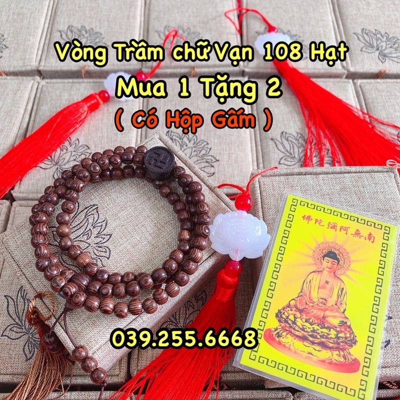 Vòng tay Trầm hương mix Chữ Vạn 108 hạt - Mua 1 tặng 2 có kèm hộp gấm