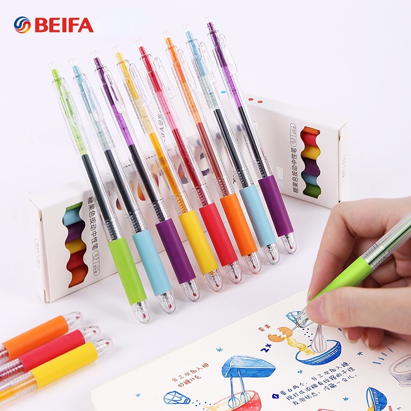Set 6 Bút Bi Mực Gel Ngòi 0.5MM Màu Xanh Dương/Xanh Lá/Tím/Đỏ/Cam Cho Học Sinh