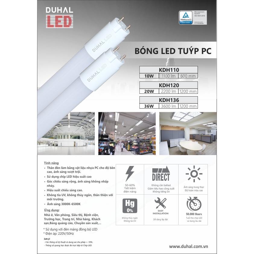 BÓNG LED TUÝP DUHAL 1M2 ÁNH SÁNG TRẮNG - CÔNG SUẤT CAO 36W | BigBuy360 - bigbuy360.vn