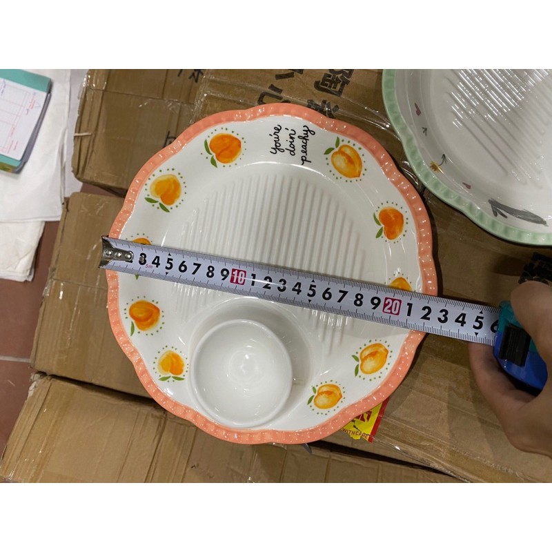 Đĩa sứ miệng lươn kèm chấm đường kính 22cm