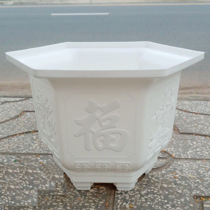 Chậu nhựa lục giác LG19 vân giả đá đen/Trắng/Đỏ viền hoa văn nổi loại 1 dày, cứng, đẹp,hàng sẵn kho