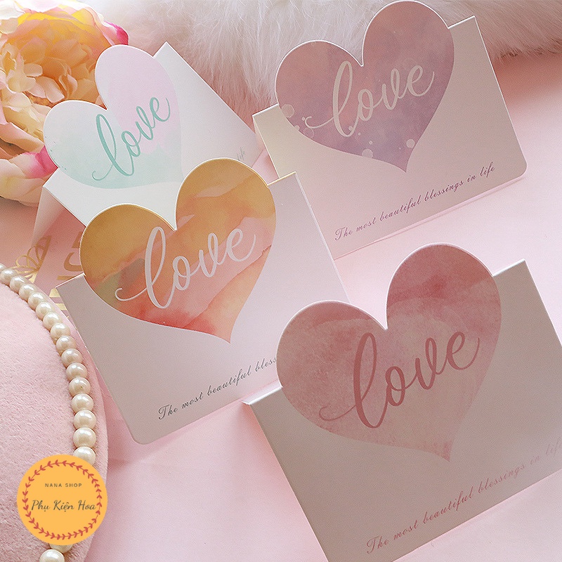Thiệp hình trái tim in chữ LOVE, chúc mừng 8/3, sinh nhật, ngày lễ Valentine, ngày kỷ niệm