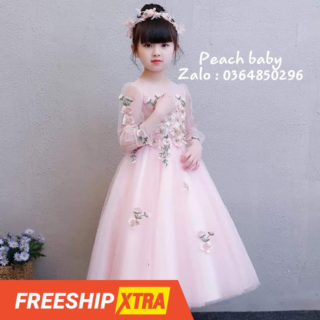 💃 😮 Đầm Công Chúa Bé Gái Hồng Dài Ren Thêu Cao Cấp 9kg - 40kg 💕💃🎁
