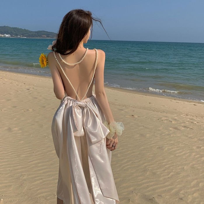 Đầm Đi Biển Hai Dây Phối Nơ Xinh Xắn Dành Cho Nữ | BigBuy360 - bigbuy360.vn