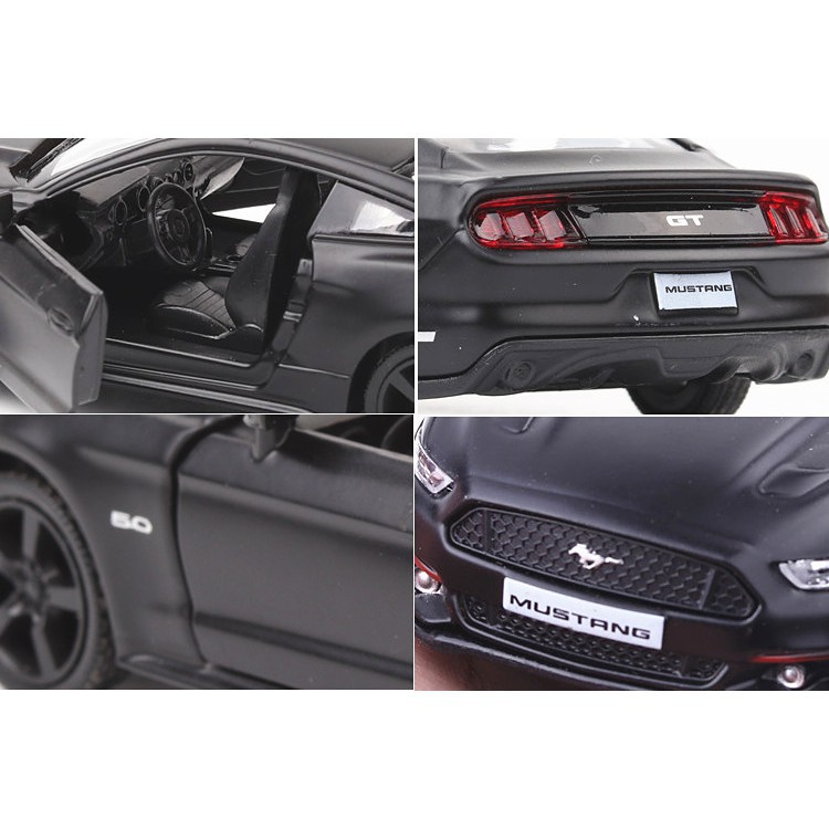 Xe mô hình Ford Mustang tỉ lệ 1:36 bằng hợp kim màu đen, có bánh đà, mở 2 cửa