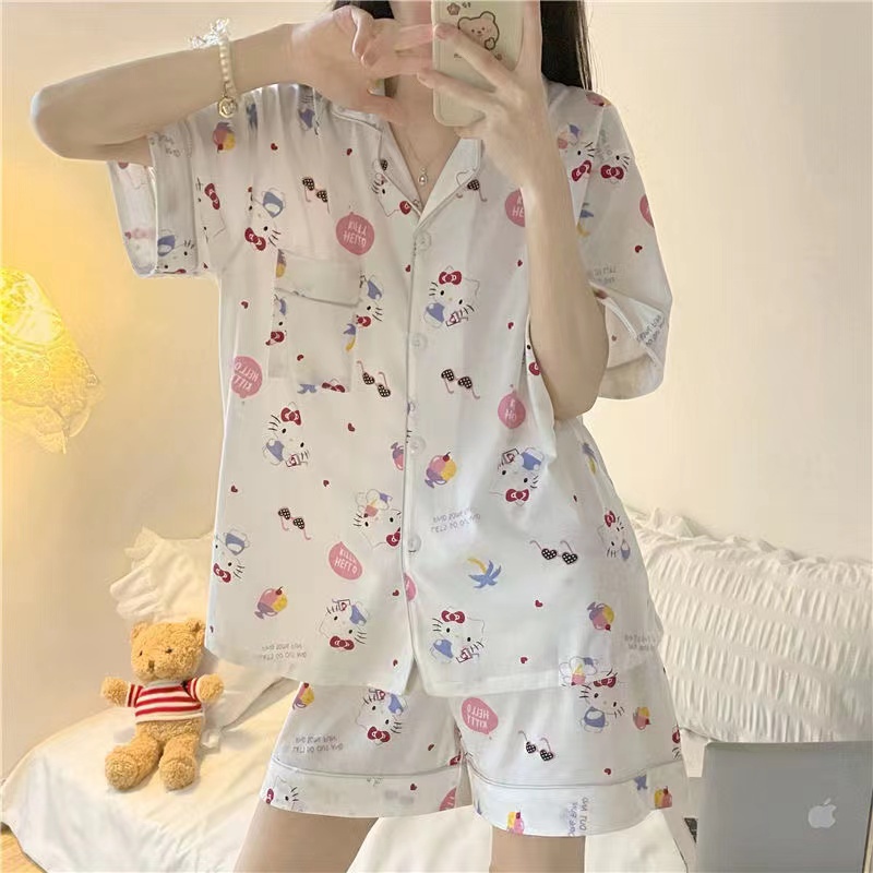 Bộ Đồ Ngủ Ngắn Tay Họa Tiết Hoạt Hình Phong Cách Nhật Bản Dành Cho Nữ