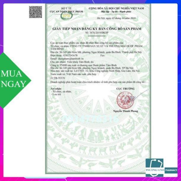 Viên Khớp Tâm Bình giảm triệu chứng thoái hóa khớp viêm khớp, hộp 60 viên