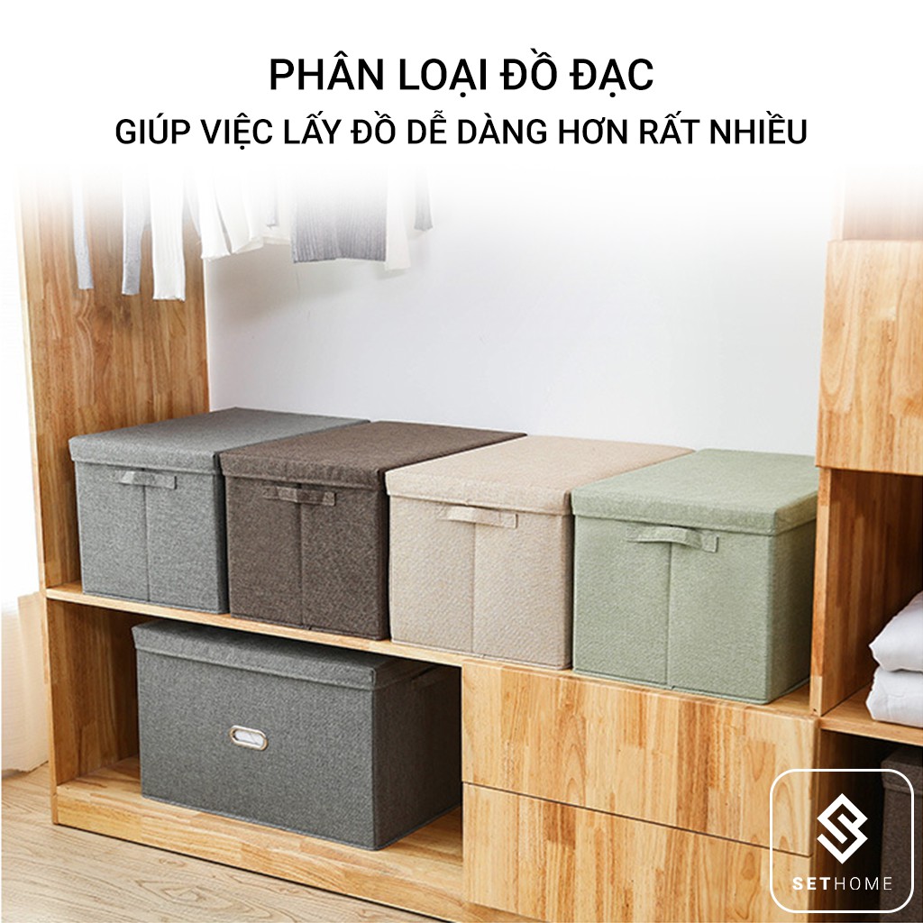 Hộp vải đựng đồ SETHOME quai inox vải Oxford cao cấp