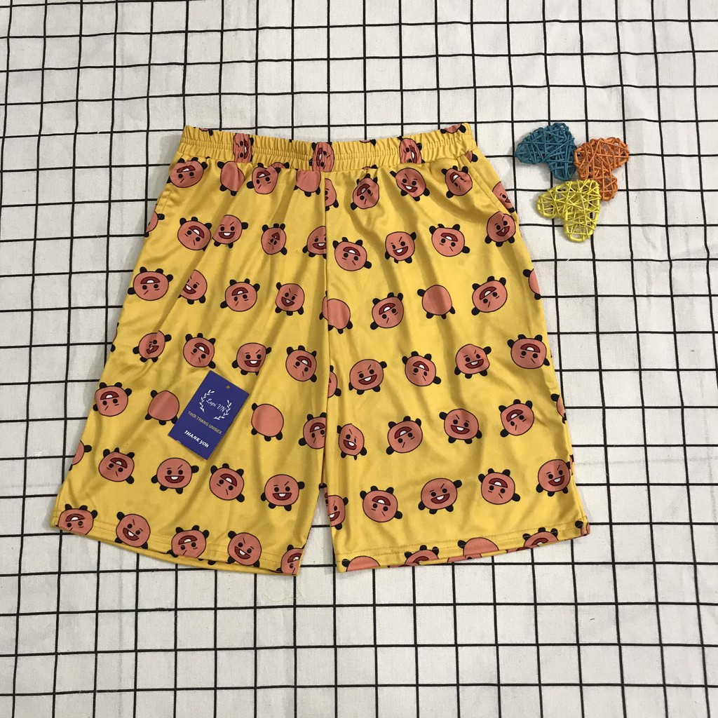 Quần Short Lửng Unisex In Hình Bánh Cam -Lapi VN ,FREESIZE Nam Nữ Đều Mặc Được, Thun Thể Thao Thoáng Mát