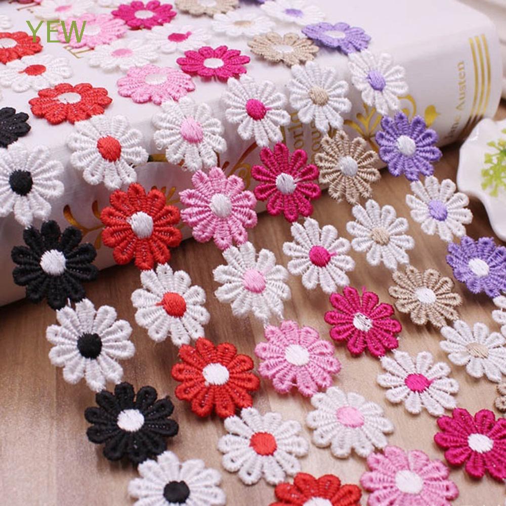 2 yards 2.5cm viền ren thêu hoa cúc 2 màu dùng trang trí thủ công