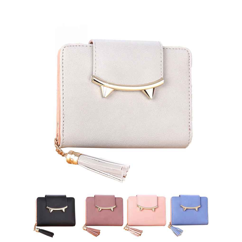 Ví nữ da PU gập 3 đính tua rua