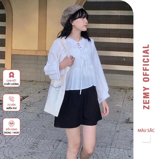 Áo babydoll nữ, áo tiểu thư tay bồng kiểu sơ mi phồng bánh bèo màu trắng sang chảnh