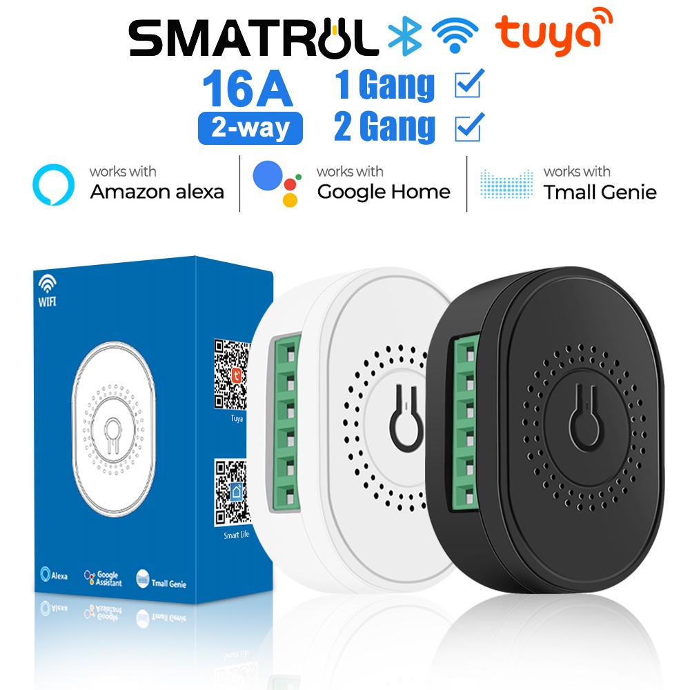 Công tắc đèn LED SMATRUL WIFI 16A dạng ấn hỗ trợ điều khiển bằng giọng nói 2 chiều qua APP cho Google Home Alexa Tuya