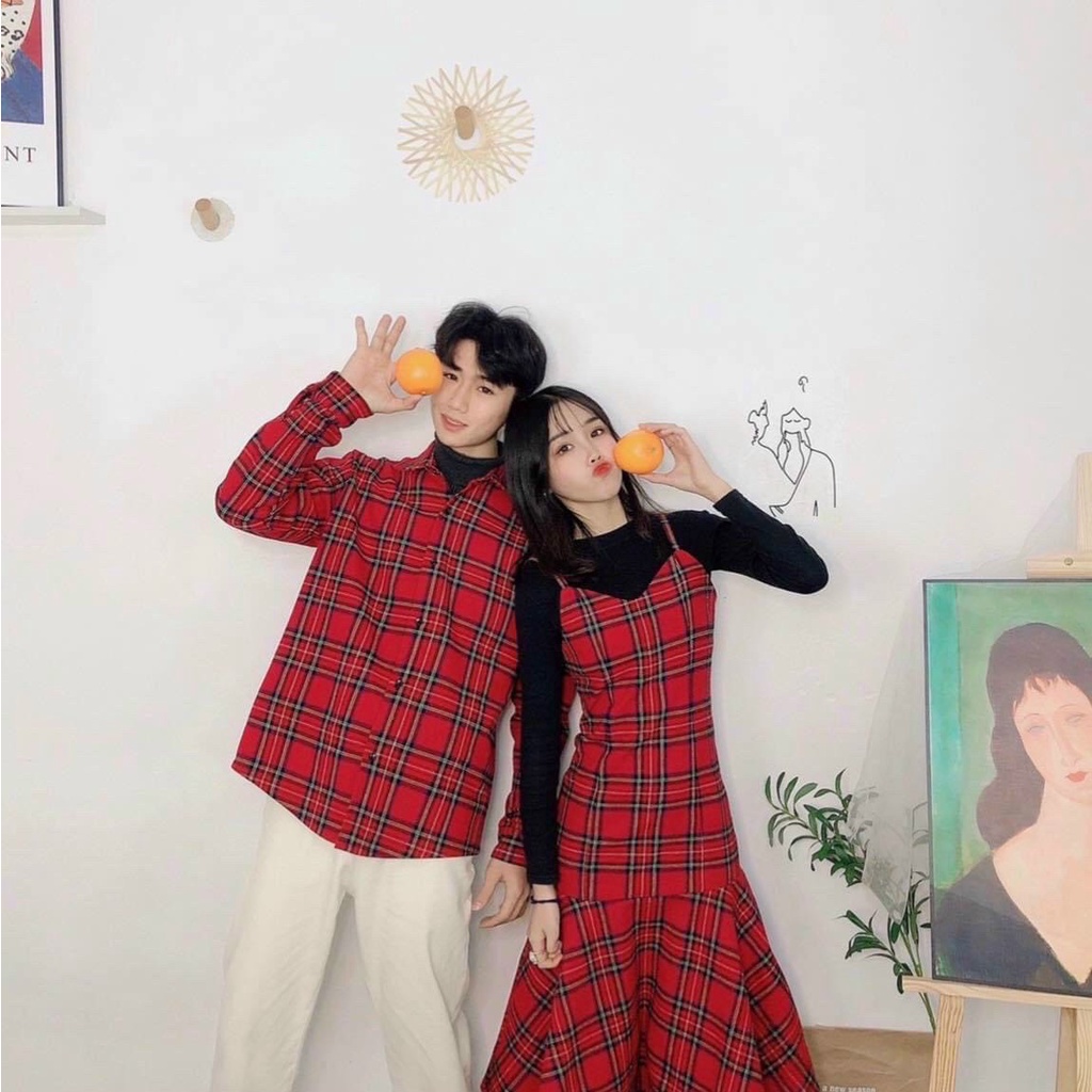 [Freeship] Set đồ đôi couple sơ mi nam, đầm dây nữ thời trang Miamo cao cấp TN61 (Kèm ảnh thật)