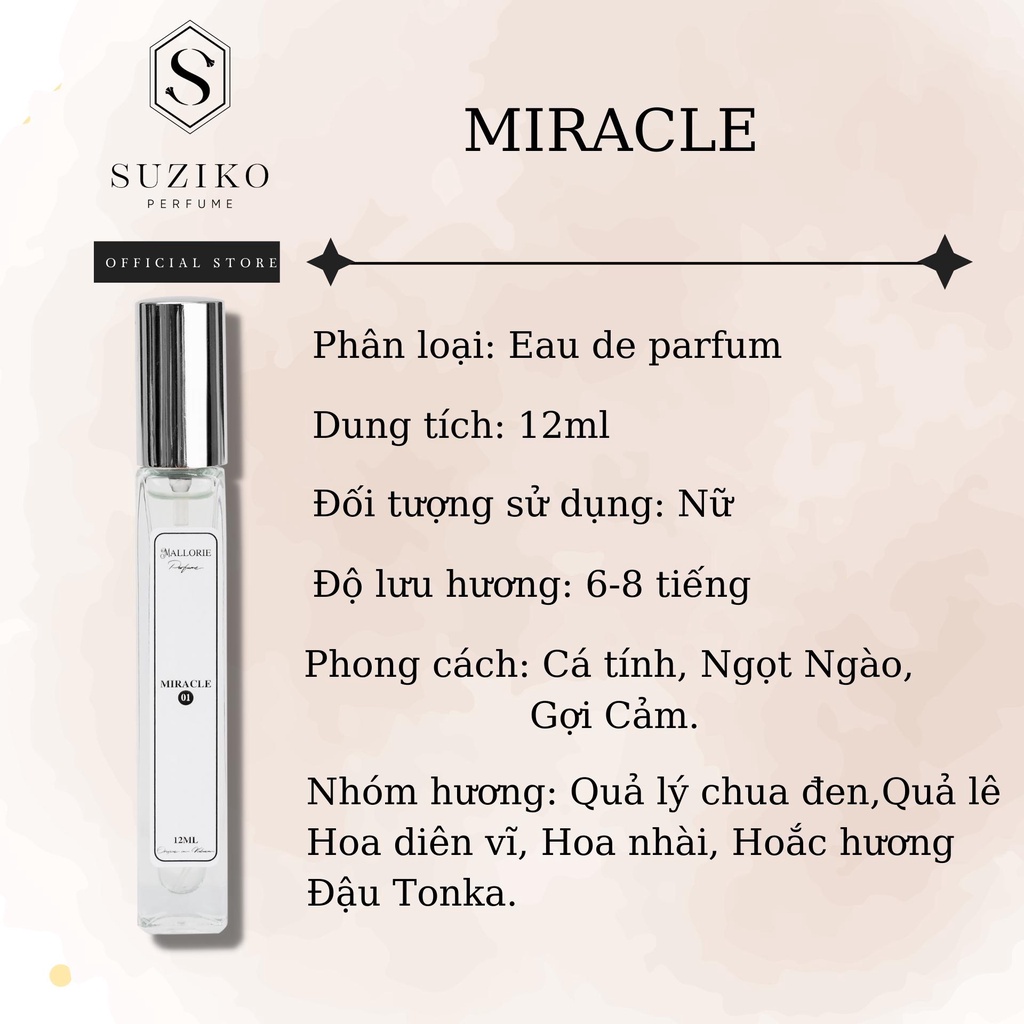 Nước hoa nữ Miracle ngọt ngào, thơm mát. Nước hoa mini gợi cảm 12ml dạng lăn tiện lợi