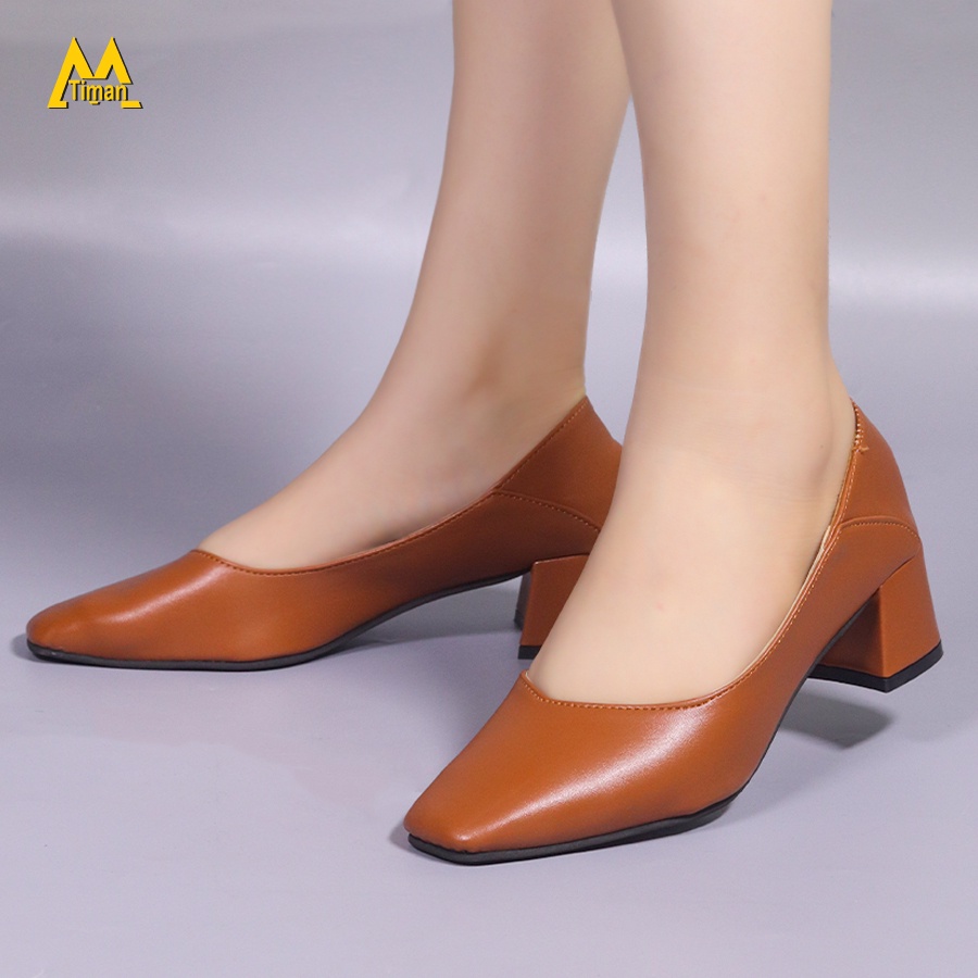 Giày cao gót nữ mũi nhọn đế vuông cao 3 phân màu trắng thiết kế nơ đính đá bít mũi bảo hành 1 năm TD19 TIMAN