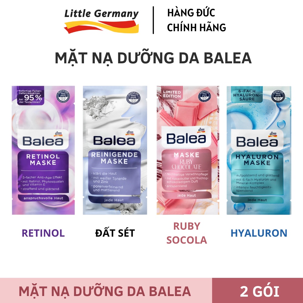 Mặt Nạ Dưỡng Da Balea Đức - Mặt nạ Đất Sét, Retinol, Hyaluron, Ruby Chocolate - Hàng Đức Chính Hãng