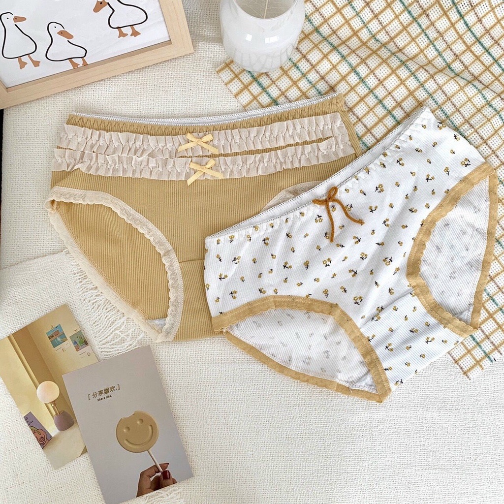 Quần Lót Cotton Tăm Họa Tiết Hoa Hoàng Kim Phong Cách Hàn Quốc Siêu Cute Dành Cho Bạn Nữ