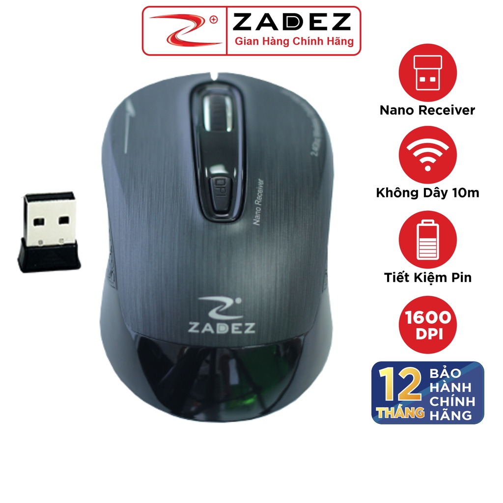 Chuột Không Dây Wireless ZADEZ M325 Đen Xước - Hàng Chính Hãng