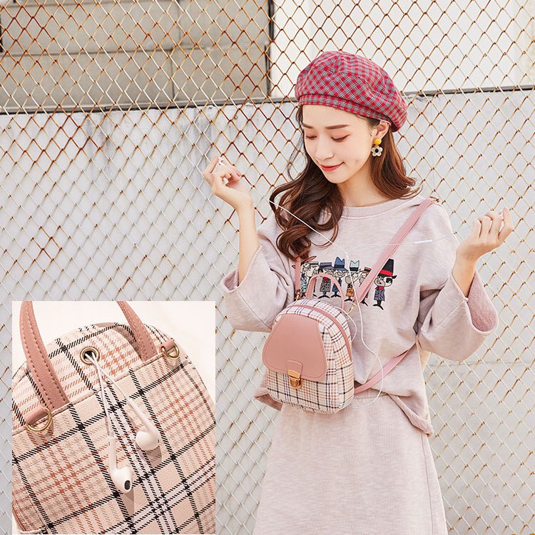Balo nữ mini đẹp kẻ sọc caro da mềm thời trang trẻ trung phong cách sành điệu ST0066