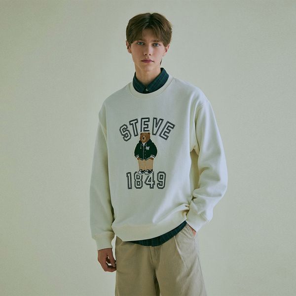 Áo sweater Whoau Korea chính hãng họa tiết gấu Steve 1849 | WHMWC4911U