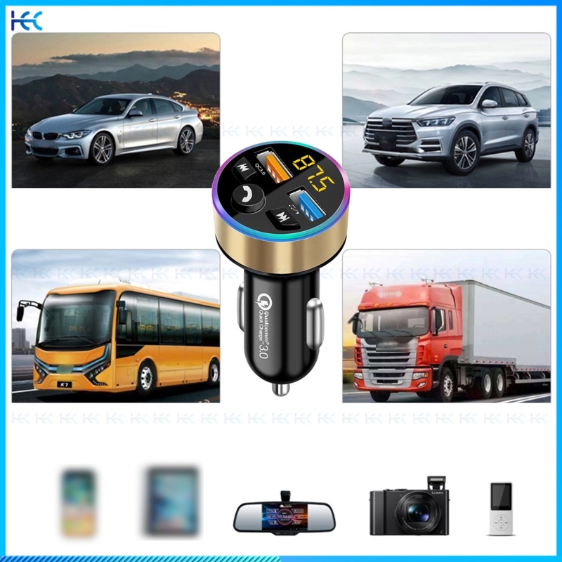 Thiết Bị Thu Phát Bluetooth 5.0 FM MP3 QC3.0 USB Sạc Nhanh Dùng Trên Xe Hơi