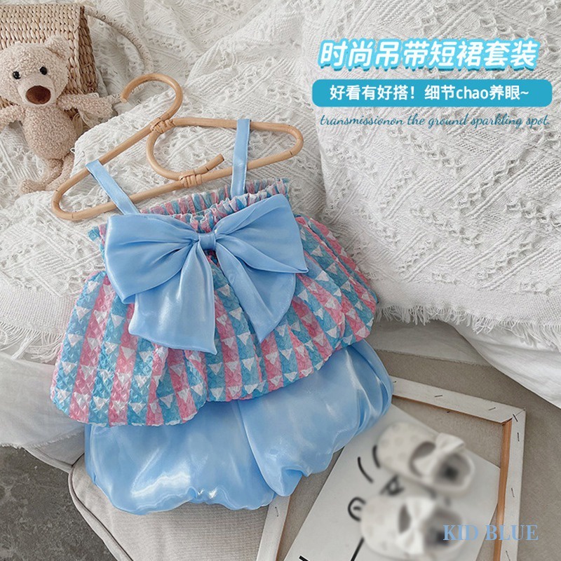 Set Áo Thun Ngắn Tay Cổ Tròn + Quần Yếm Dài Thời Trang Hàn Cho Bé Gái