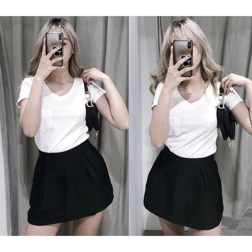 Áo thun cotton CỔ TIM có túi P&B (Đen/Trắng) . .