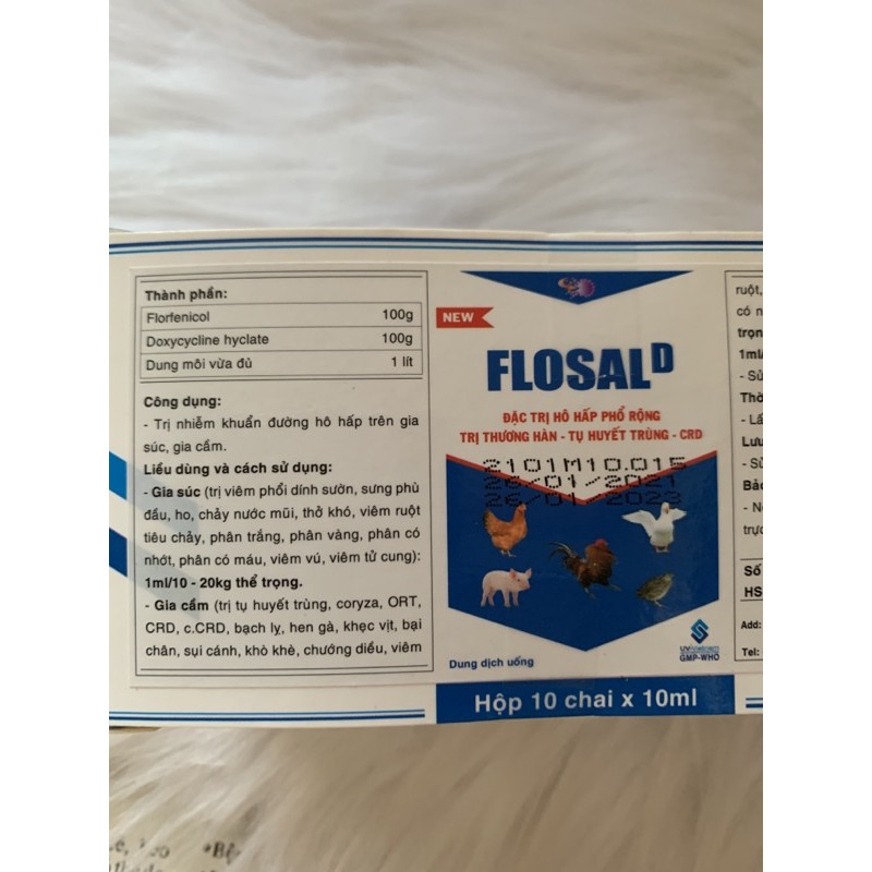 5 lọ FLOSAL 10ml - chuyên dùng cho gà chọi, gà đá, gà cảnh, chim câu, chim cút, vịt, ngan