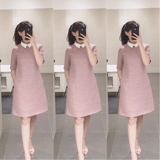 Váy suông muối tiêu cổ sơ mi