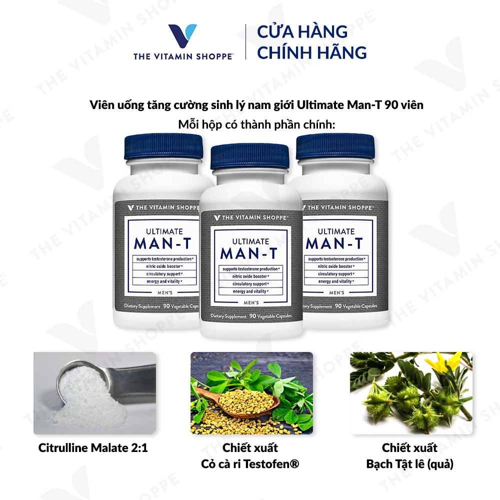 Viên uống tăng cường sinh lý nam giới THE VITAMIN SHOPPE Ultimate Man-T 90 viên