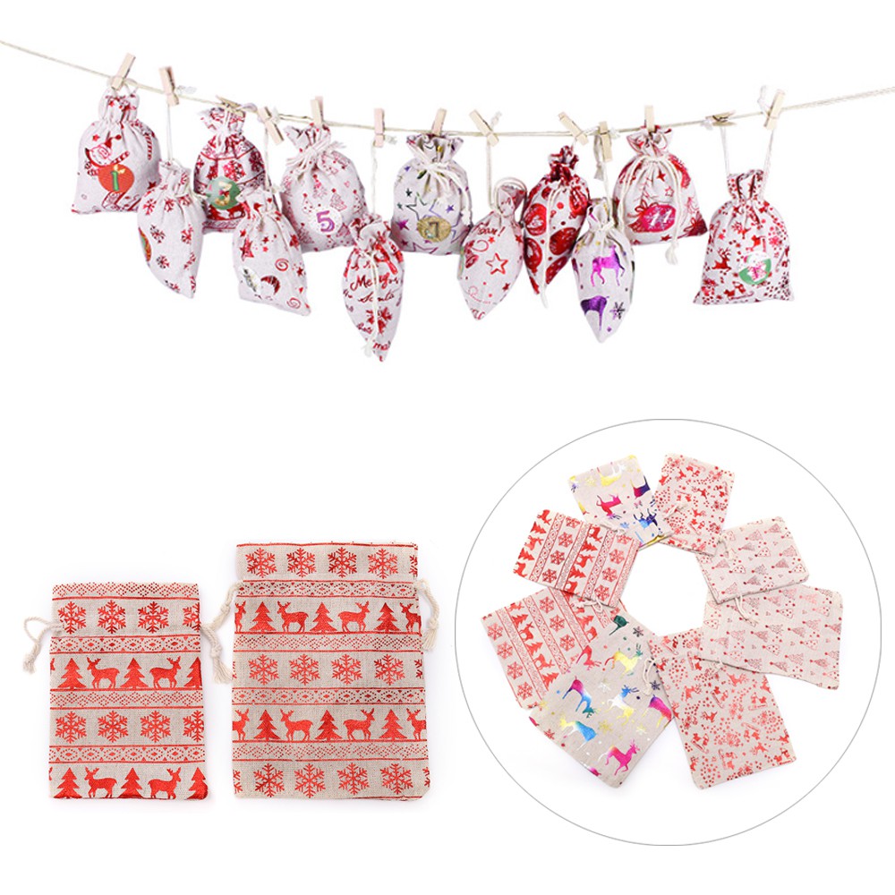 Túi rút dây đựng quà giáng sinh chất liệu lanh