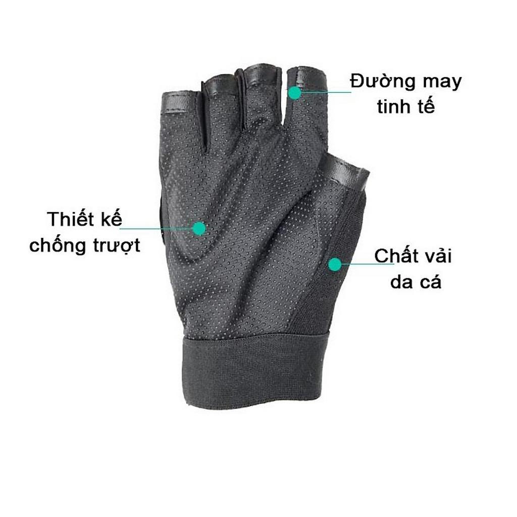Găng tay nửa ngón thể thao nam có miếng đệm bảo vệ, phù hợp chạy xe máy, xe đạp thể thao