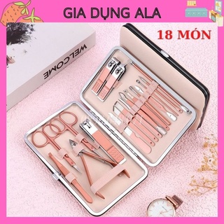 Dụng Cụ Làm Móng Nail Chăm Sóc Móng, Đồ Cắt Móng Tay, Chân 18 Món (Kèm Hộp Da Sang Trọng)