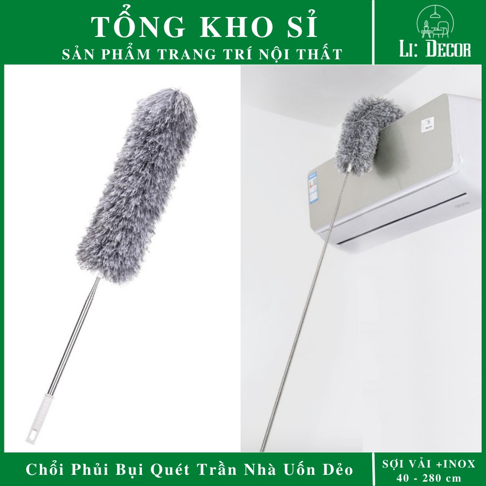 Cây Chổi Phủi Bụi Quét Trần Nhà Uốn Dẻo Cán Inox Dài Tùy Chỉnh