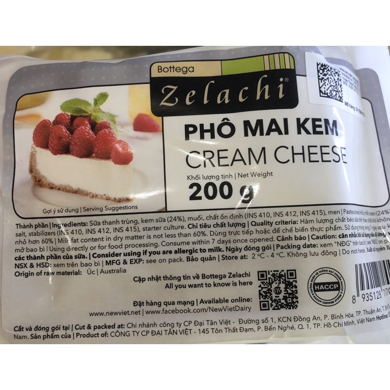 Phô mai kem Cream cheese ZELACHI 200g Hoả tốc Phô mai & bột phô mai