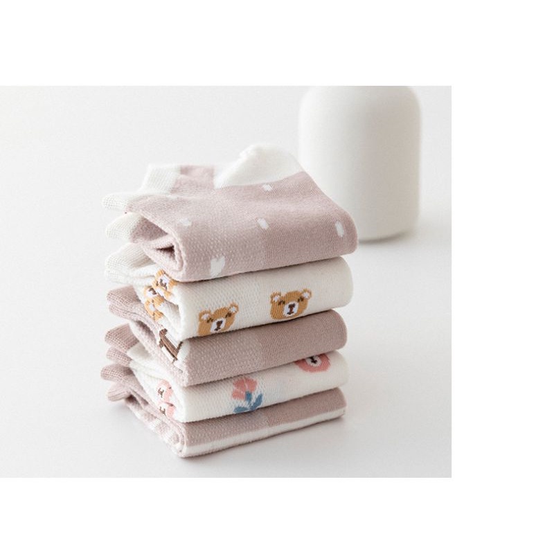 Set 5 đôi tất nữ cổ ngắn chủ đề gấu tím siêu xinh BAG U TATMIX078-gautim