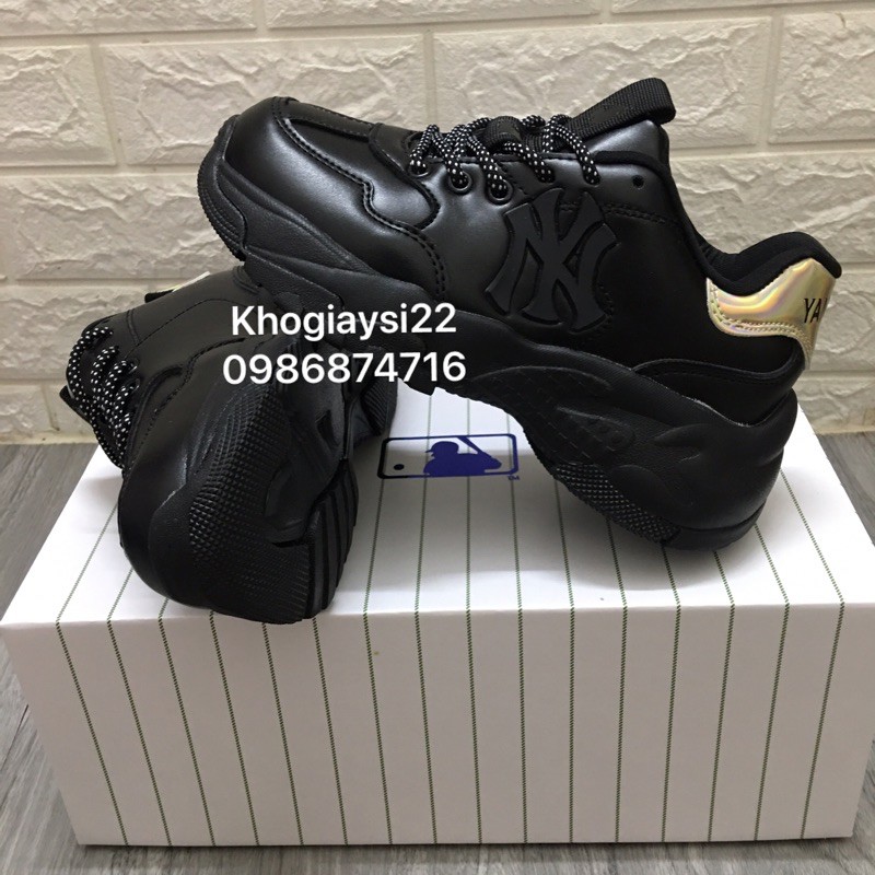 Giày hàn quốc MLB  full đen NY nổi gót vàng
