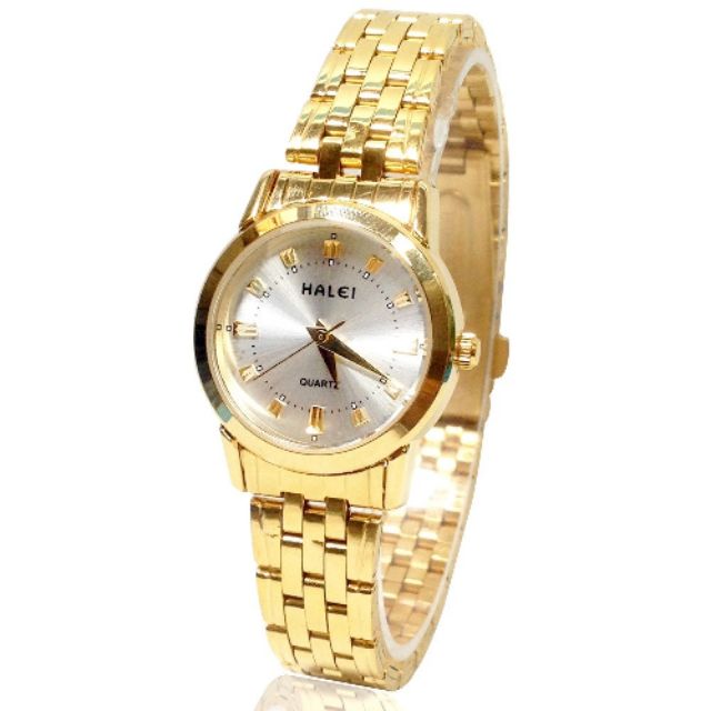 Đồng hồ nữ dây thép không gỉ thời trang chống nước dây vàng mặt đính đá Halei H008 - Boss Watch