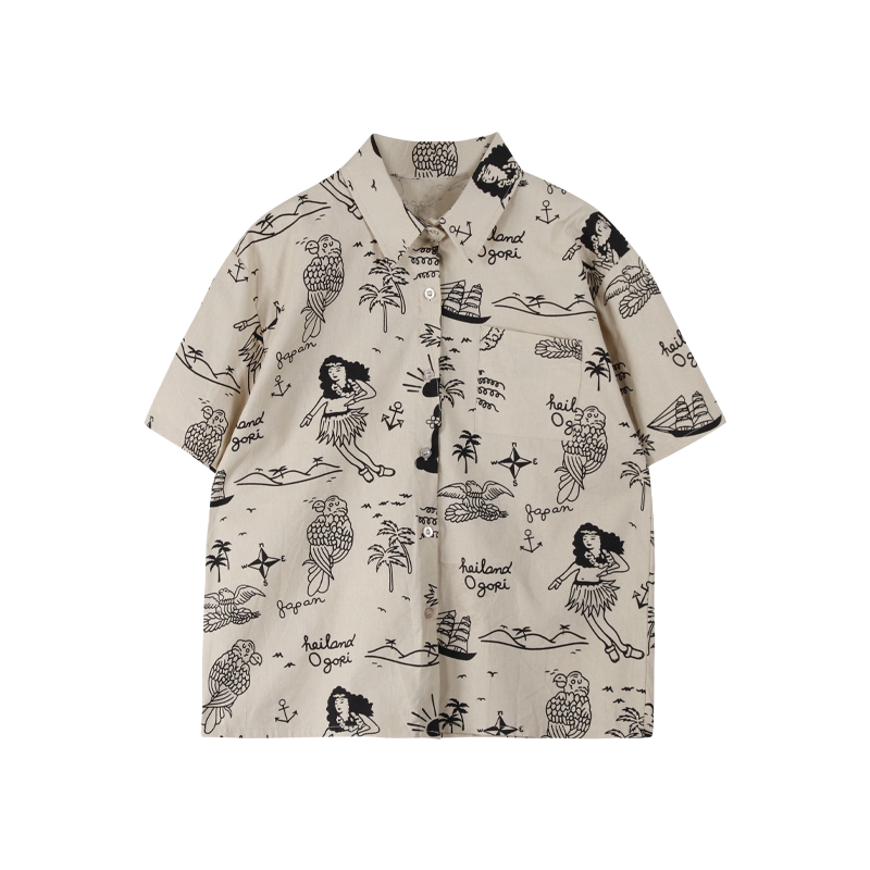 Áo sơ mi nữ IELGY tay ngắn in họa tiết cổ điển