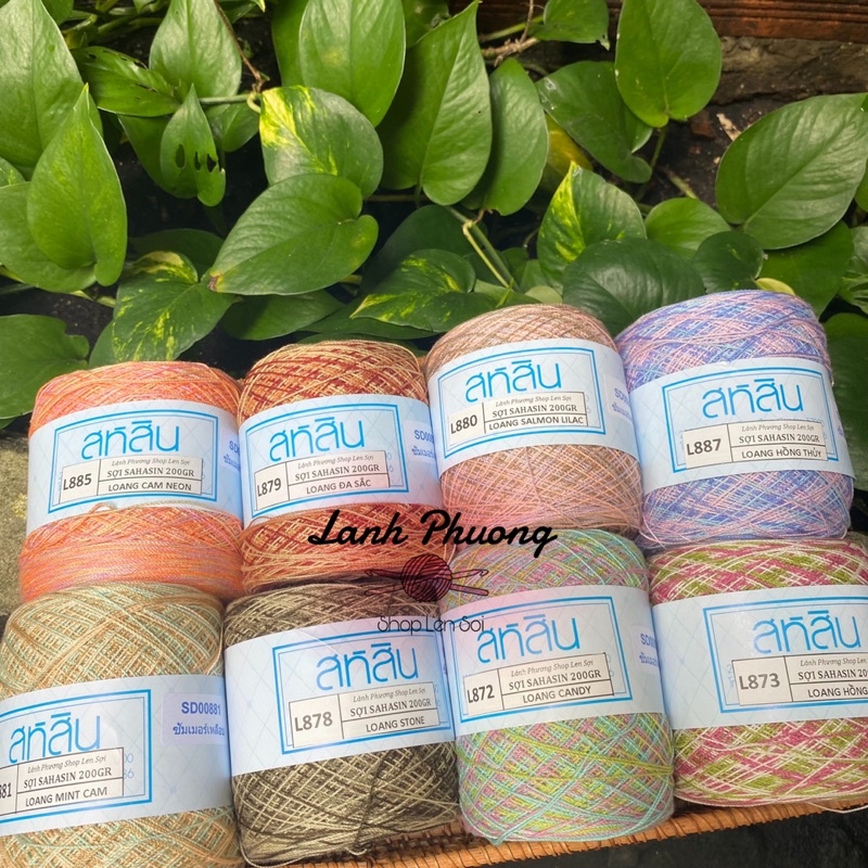 Sợi SAHASIN Loang 200gram Thái Lan, Sợi Thái 0.8mm Đan Móc Áo Dài, Váy Đầm Mùa Hè