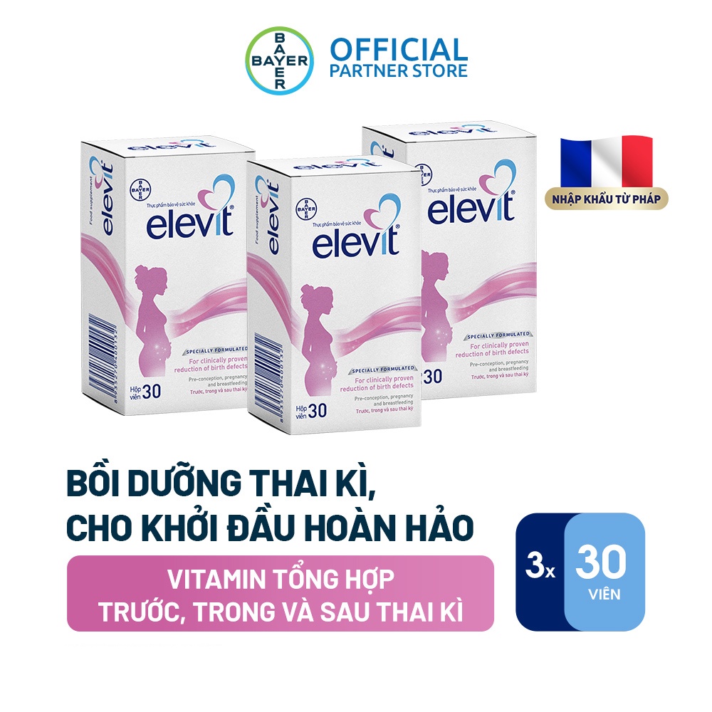 Bộ 3 Hộp Vitamin Bầu Tổng Hợp Elevit Cho Phụ Nữ Trước, Trong và Sau Thai