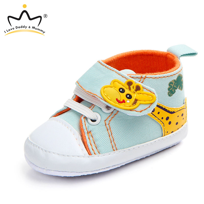 Giày tập đi bằng vải canvas phối cotton chống trượt họa tiết chú hươu cao cổ dễ thương cho bé
