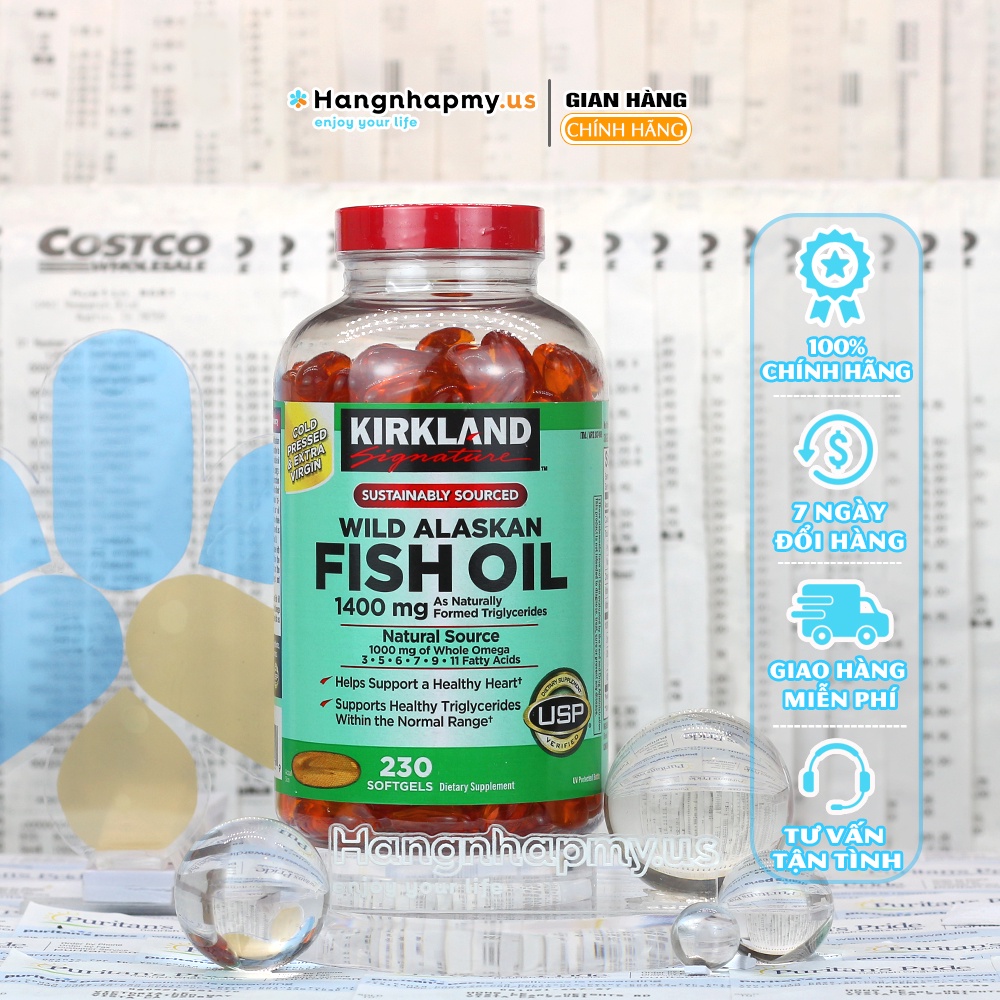 Viên uống Dầu Cá Alaska Kirkland Signature Wild Alaskan Fish Oil 1400 mg 230 viên của Mỹ