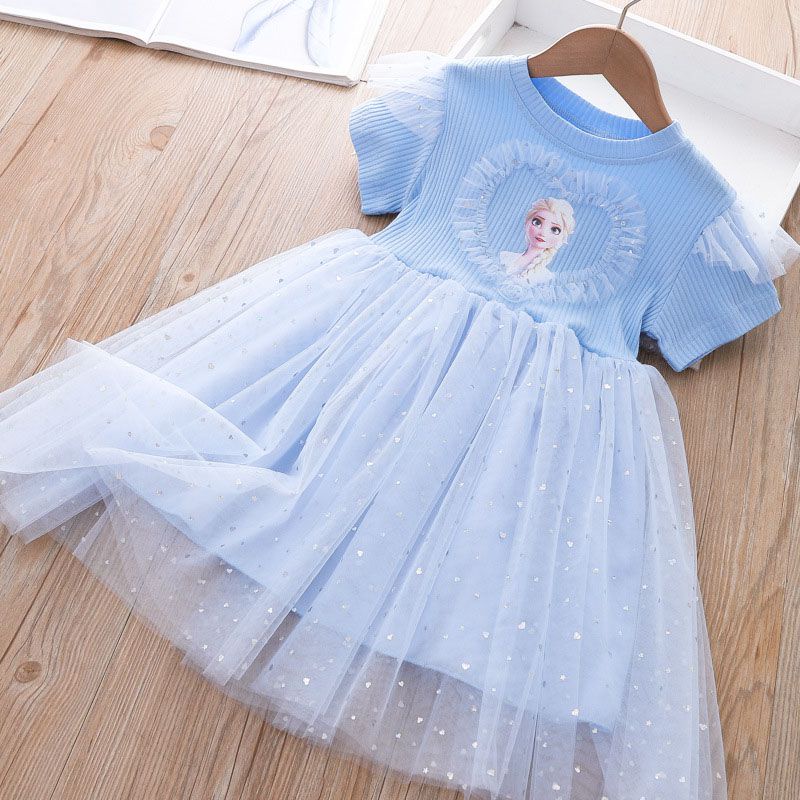 Đầm Công Chúa Mùa Hè Dáng Xòe Tay Cộc Dệt Kim Se7en Cho Bé Gái