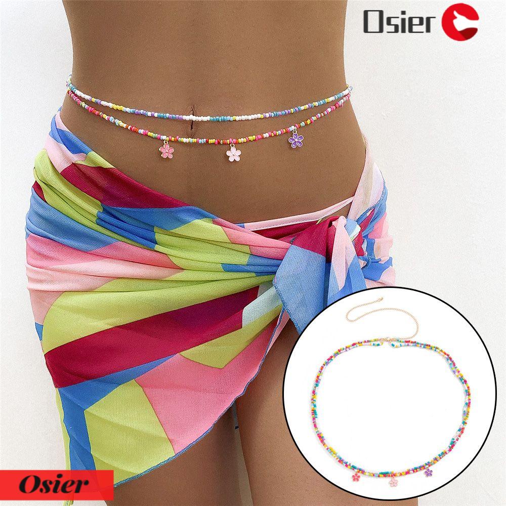 Osier✿ Dây Đeo Hông Đính Hạt Nhiều Màu Phong Cách Bohemian Thời Trang Đi Biển Mùa Hè Cho Nữ